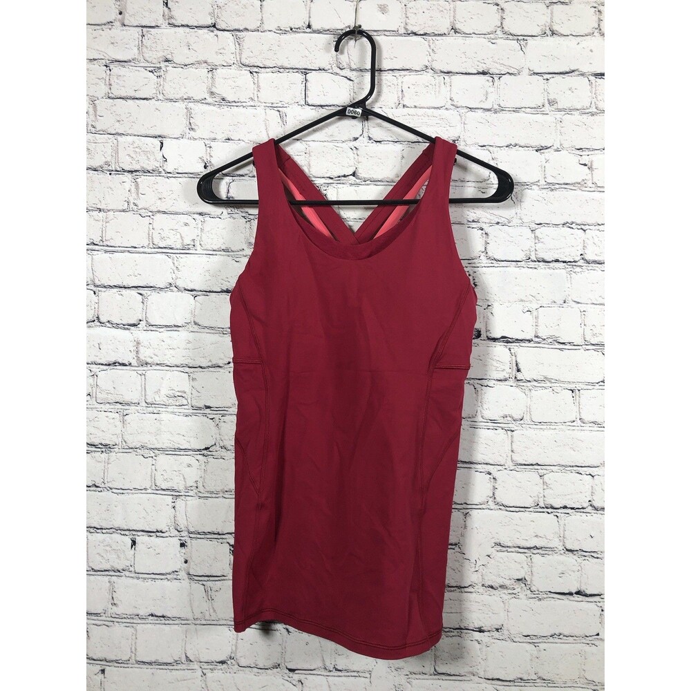 Lululemon Women Strappy Racerback Yoga Tank Top Built-in Bra Burgundy Red Size 8
